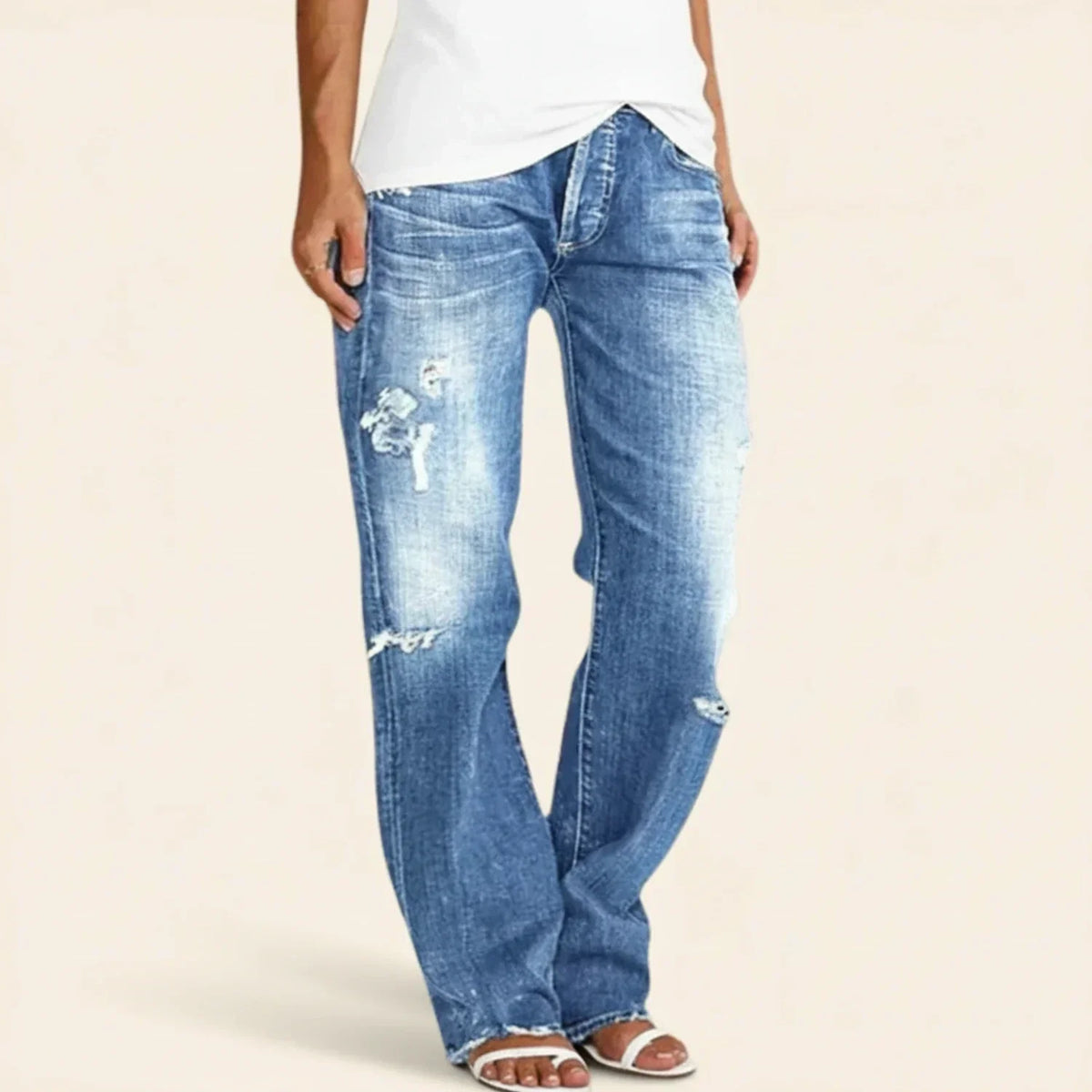 Women’s Ripped High Rise Straight Jeans