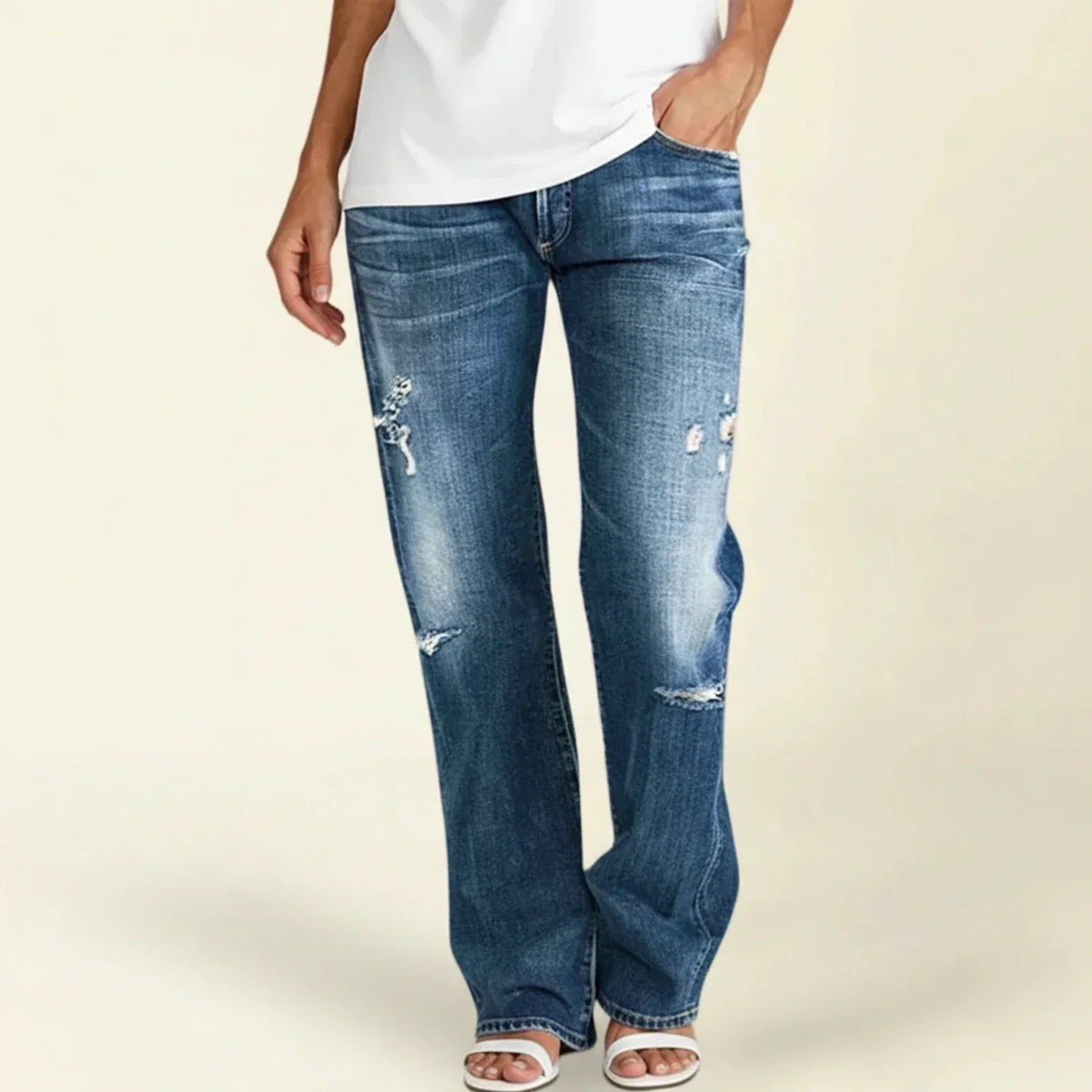 Women’s Ripped High Rise Straight Jeans