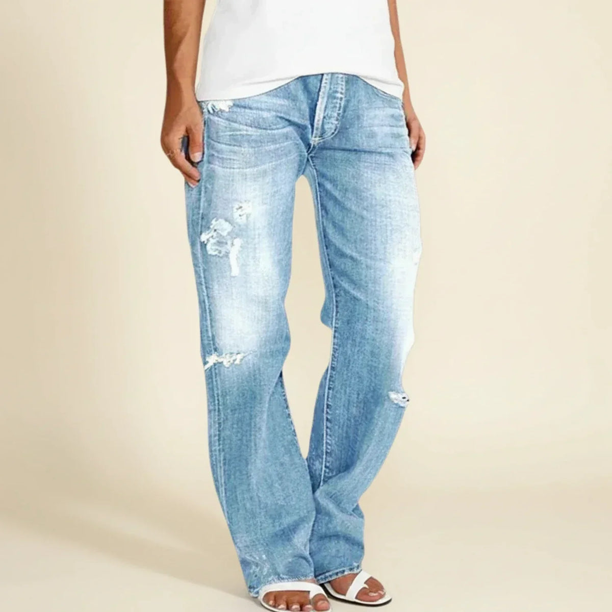 Women’s Ripped High Rise Straight Jeans