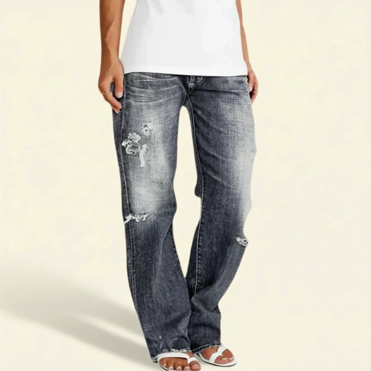Women’s Ripped High Rise Straight Jeans