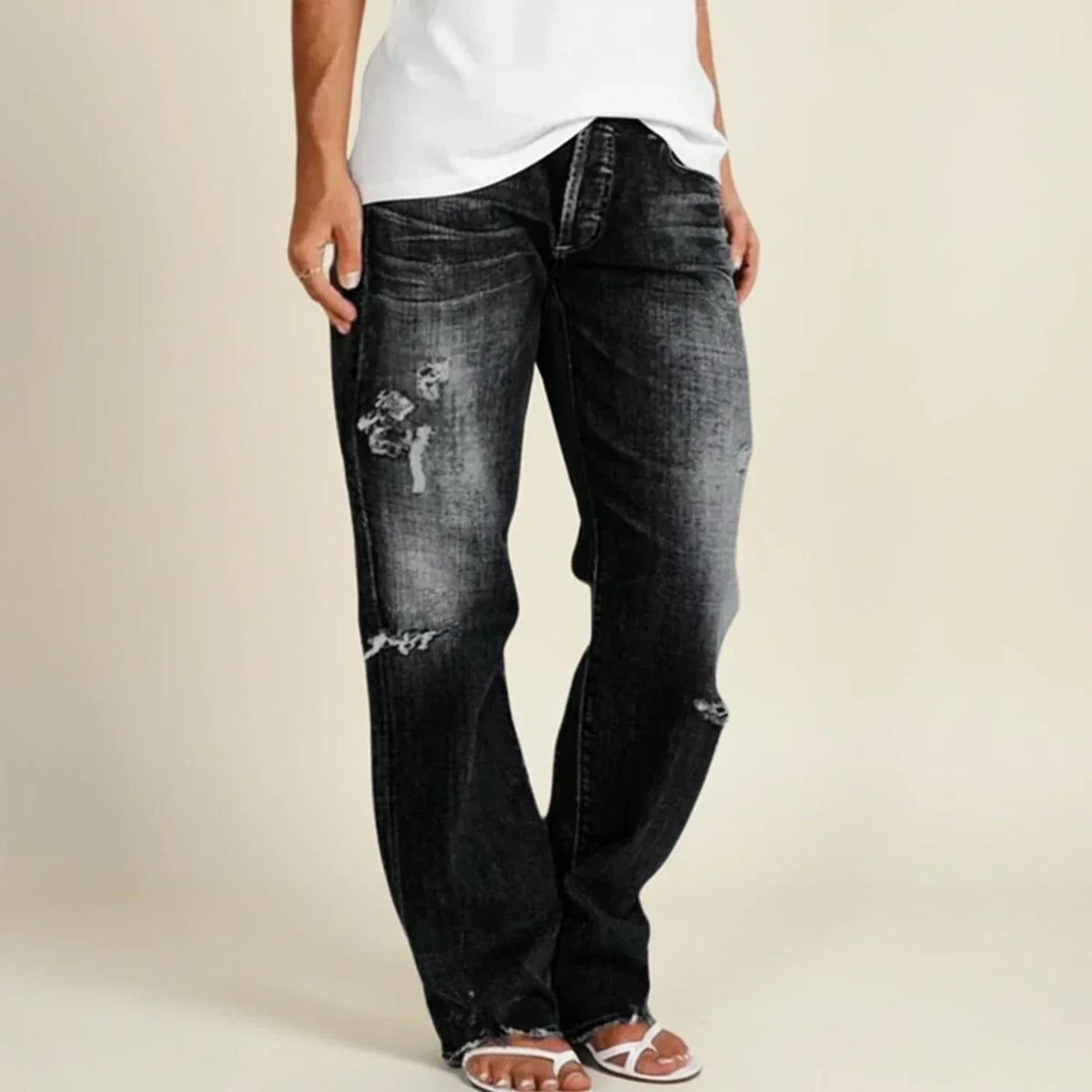 Women’s Ripped High Rise Straight Jeans