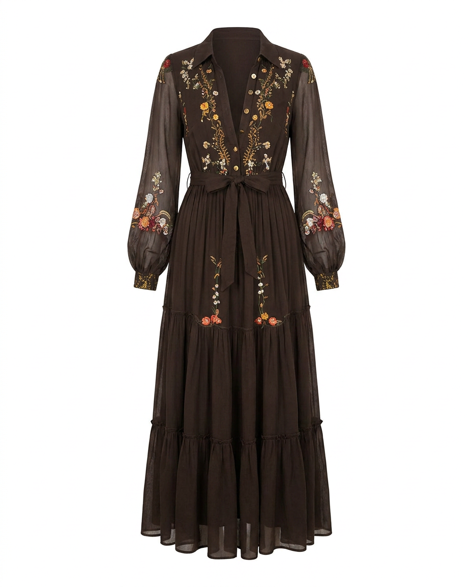 Loretta™ | Embroidered V-Neck Bohemian Maxi Dress