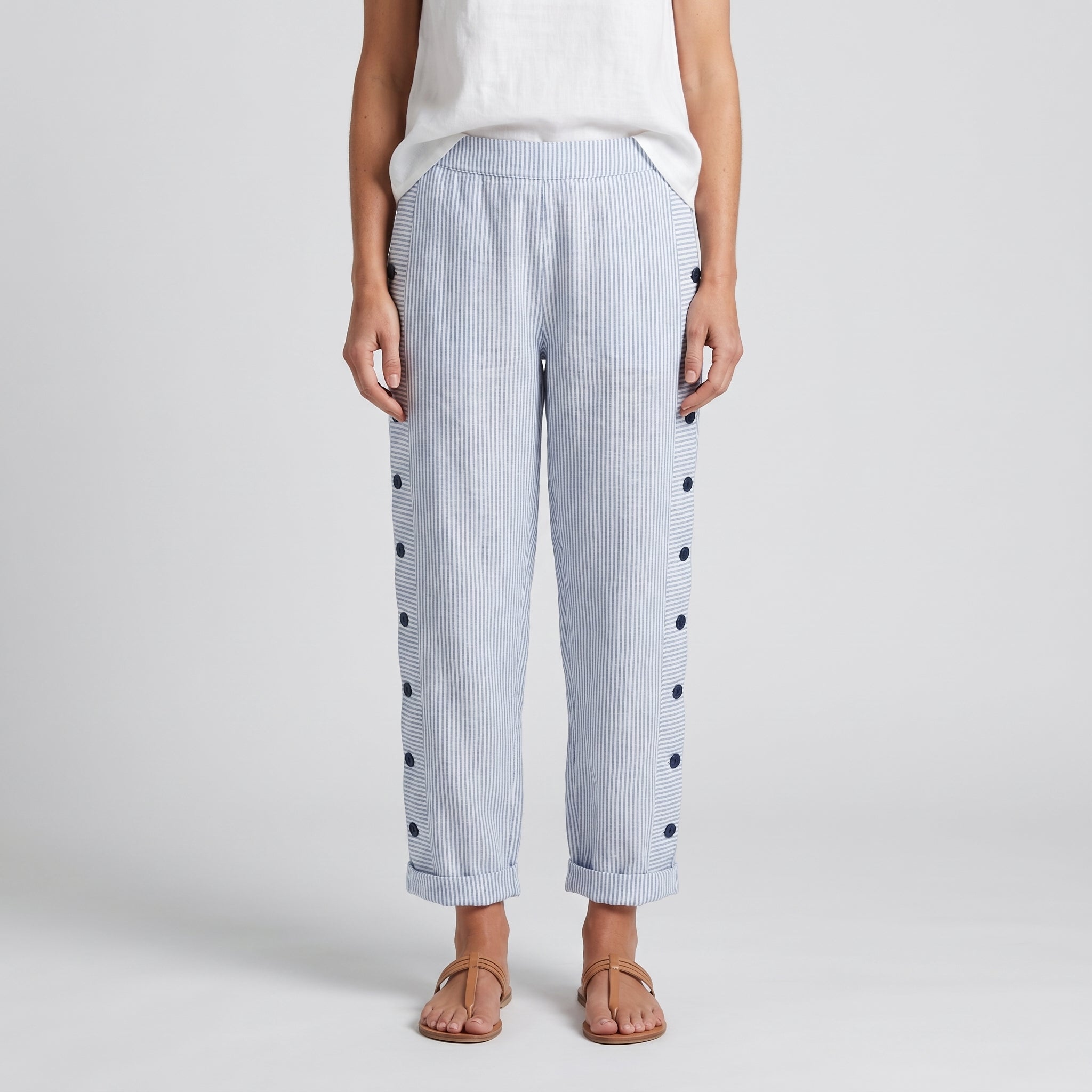 Clavette™ | Striped Panel Button Trousers