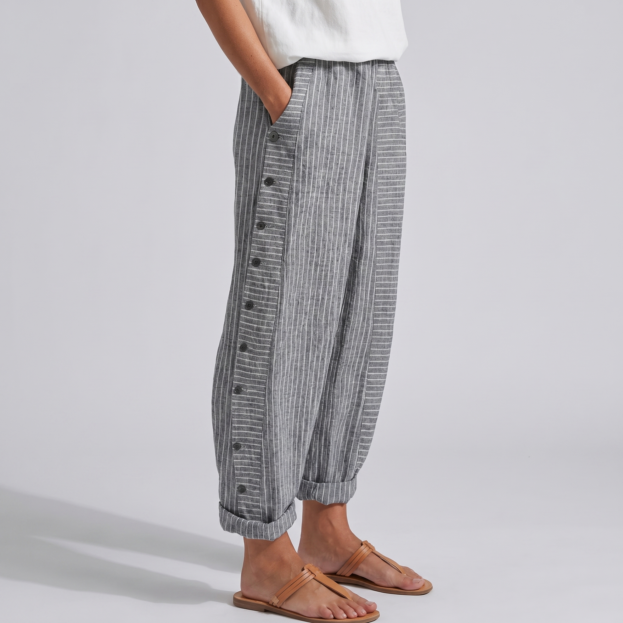Clavette™ | Striped Panel Button Trousers