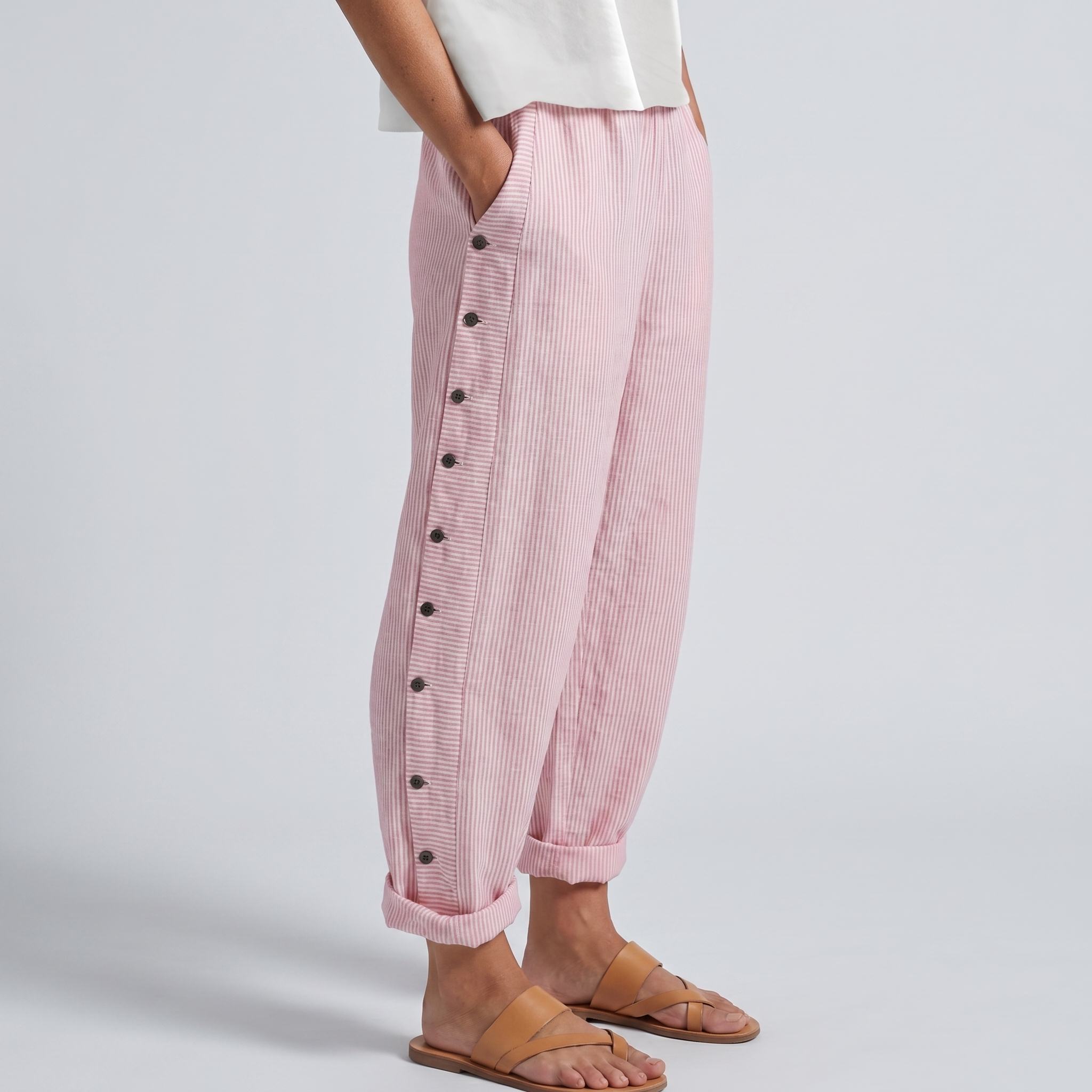 Clavette™ | Striped Panel Button Trousers