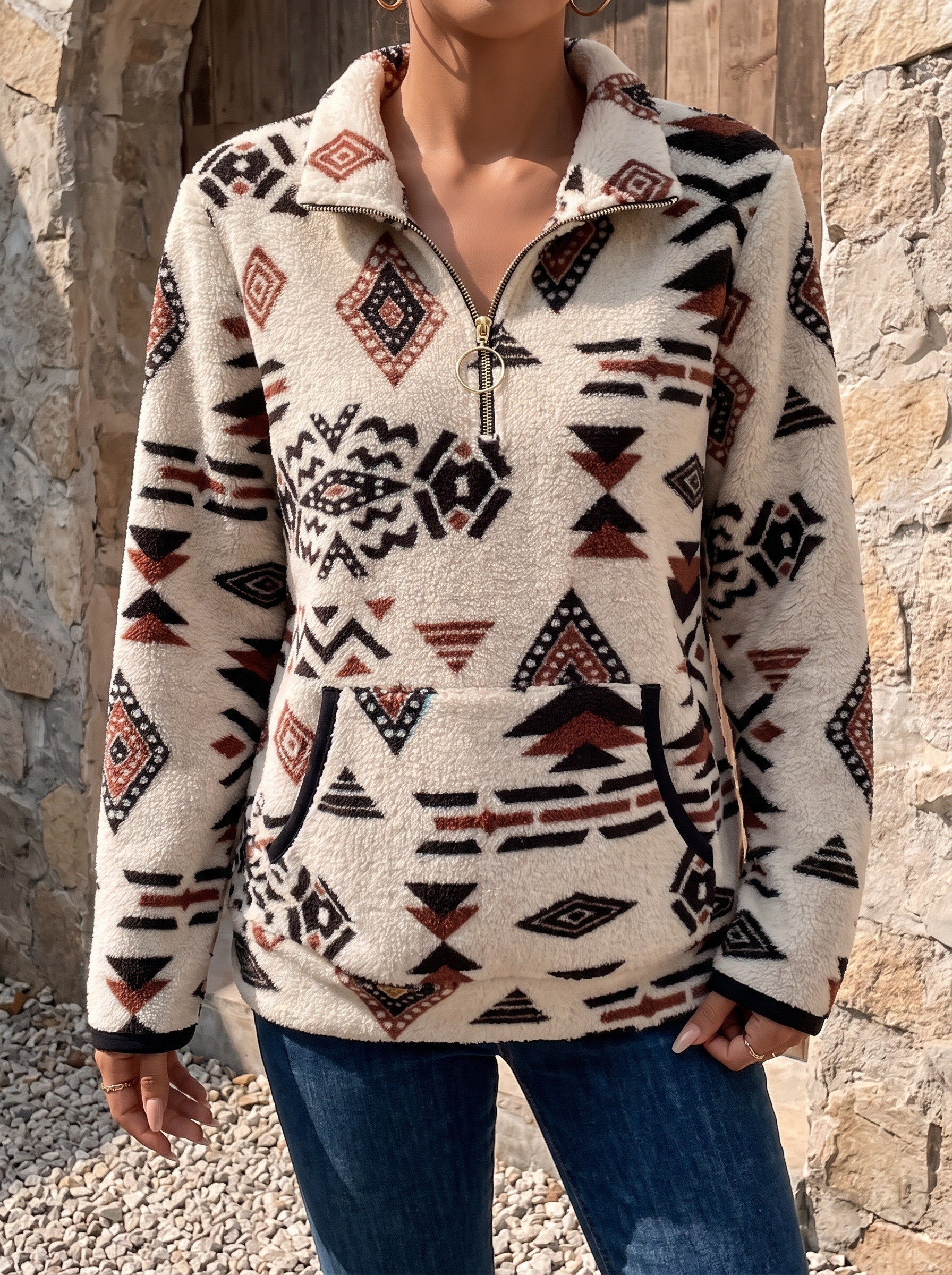 Wynora™ | Aztec Half-Zip Sherpa Pullover — 2