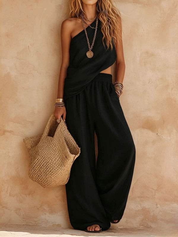 Bianca™ | One-Shoulder Sleeveless Top & Wide-Leg Pants Set