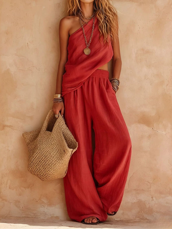 Bianca™ | One-Shoulder Sleeveless Top & Wide-Leg Pants Set