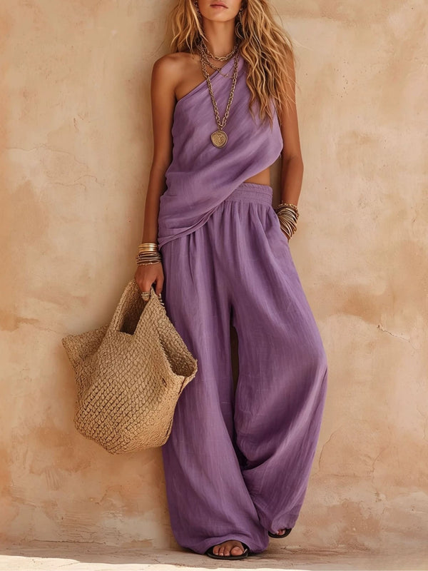 Bianca™ | One-Shoulder Sleeveless Top & Wide-Leg Pants Set