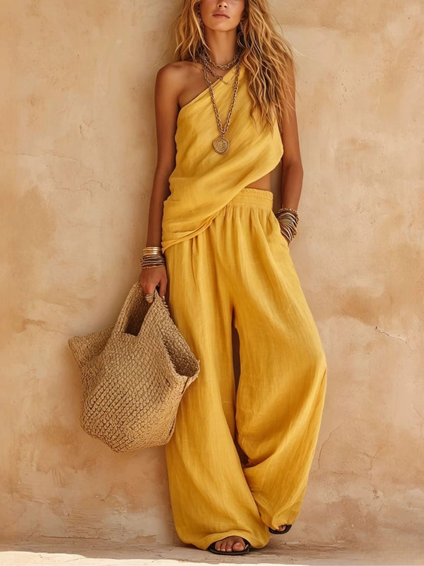 Bianca™ | One-Shoulder Sleeveless Top & Wide-Leg Pants Set