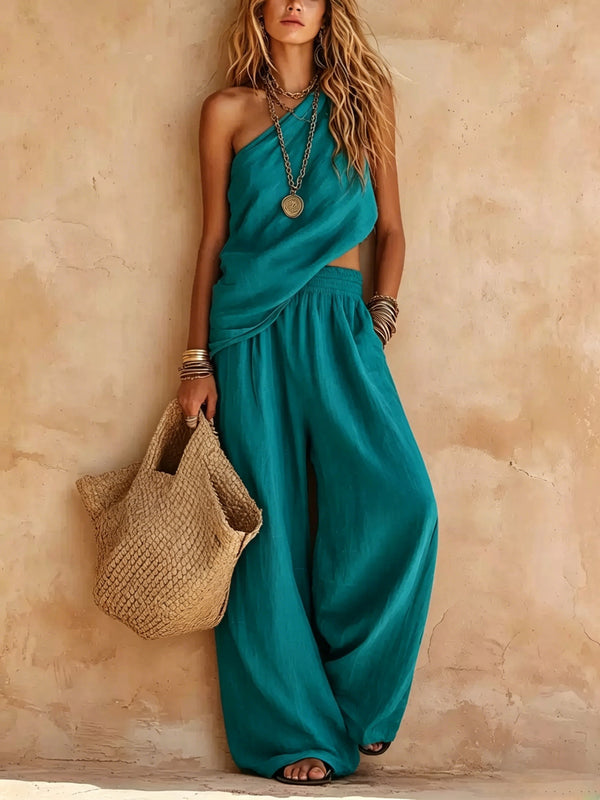 Bianca™ | One-Shoulder Sleeveless Top & Wide-Leg Pants Set
