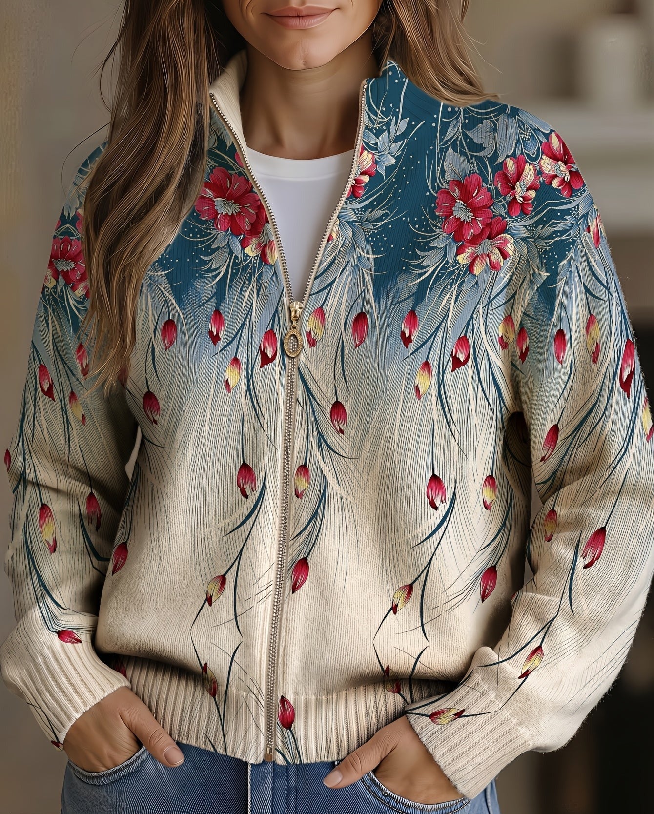 Zillah™ | Floral Peacock Feather Gradient Print
